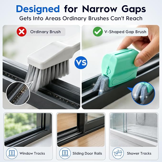 Window Track Cleaning Tools, 15 Pcs Sill Cleaner Brush for Window/Door Tracks, Sliding Doors, Tile Lines, AC Vents & Keyboards