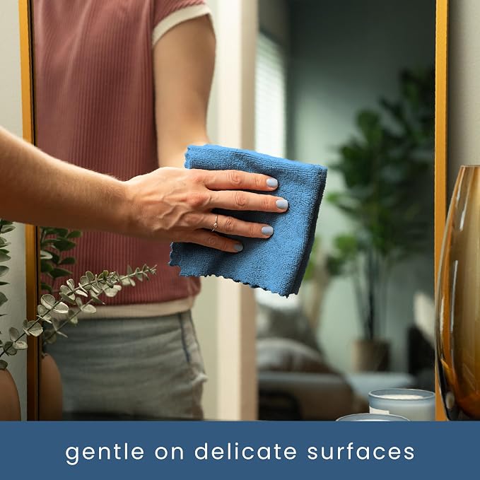 S&T INC. 50 Pack Microfiber Cleaning Cloth with Box, Bulk Towels for Home, Reusable Microfiber Towels for Cars, Cleaning Rags, Blue Color Will Vary, 190gsm, 11.8 Inches x 11.8 Inches, 50 Count