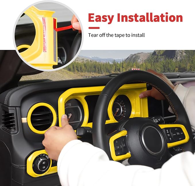 21PCS Full Set Interior Trim Kit for 2024-2026+ Jeep Wrangler JL JLU & Jeep Gladiator JT, Dashboard Side Outlet Door Handle Bowl Headlight Switch Roof Reading Light Cover (Yellow)