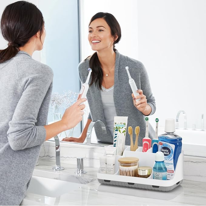 GFWARE Toothbrush Holders for Bathrooms Countertop Organizer - Kids Electric Toothbrush and Toothpaste Holder Detachable 7 Slots Tooth Brush Organization Bathroom Accessories Storage Vanity, White
