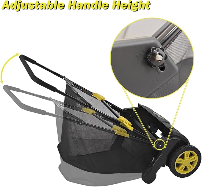 Push Lawn Sweeper, 21-Inch Width, 3.5 Cu. Ft. Hopper Capacity, 4 Spinning Brushes, Adjustable Height, Durable Steel Frame with Rubber Wheels, Yellow