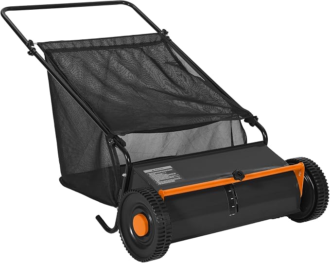 Garvee 26" Push Lawn Sweeper, Heavy Duty Walk Behind Leaf Collector | Yard Sweeper for Outdoor, Patio, Driveway, Garden Grass Sweepers, 4 High Speed Spinning Brush, 7 Cu. ft Hopper Capacity