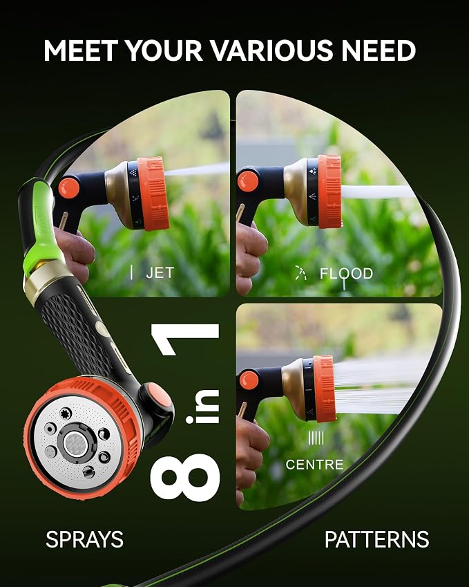 RAINPOINT Hose Sprayer Nozzle Heavy Duty - 8 Spray Patterns Garden Hose Nozzle with Adjustable Flow Control for Watering Plants, Washing Cars,Washing Pets, Thumb Control (Orange)