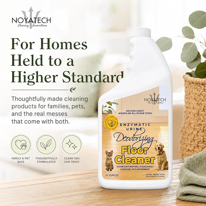 NOYATECH Pet Floor Cleaner for Mopping – Enzyme Urine & Odor Eliminator – Safe for Hardwood, Tile, Laminate & Grout – Dog & Cat Pee Concentrate, 32 oz