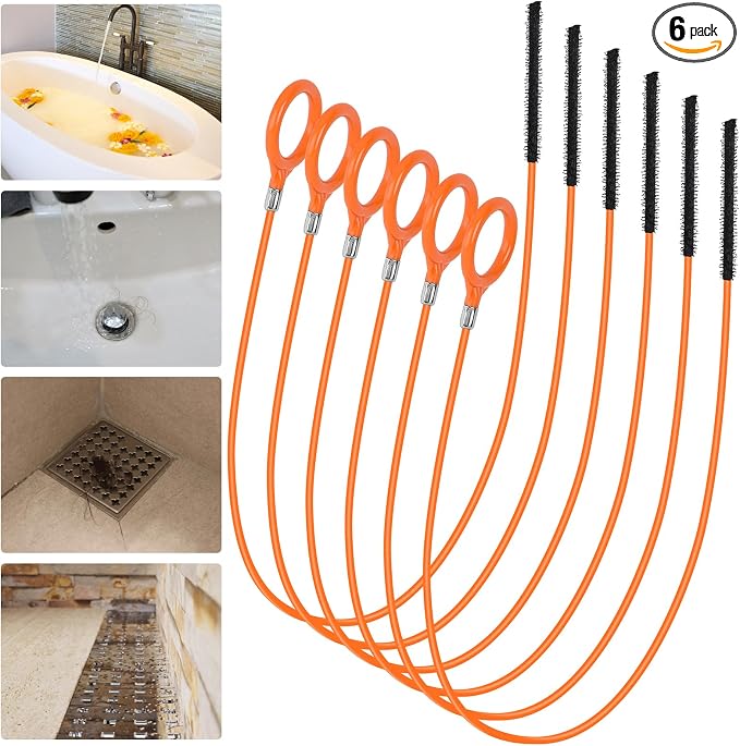 32 Inch Anti-Break Metal Snake Drain Hair Removal Tool (6PCS) | Nylon Coating Sink Snake, Drain Cleaner Hair Catcher Remover for Shower, Bathroom Sink Tub
