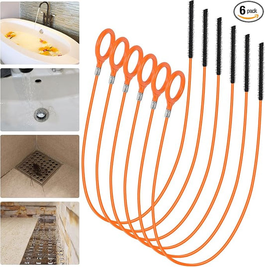 32 Inch Anti-Break Metal Snake Drain Hair Removal Tool (6PCS) | Nylon Coating Sink Snake, Drain Cleaner Hair Catcher Remover for Shower, Bathroom Sink Tub