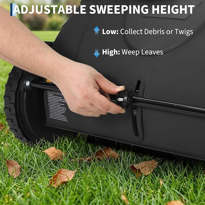 Garvee Push Lawn Sweeper, 21inch Leaf & Grass Collector - Black