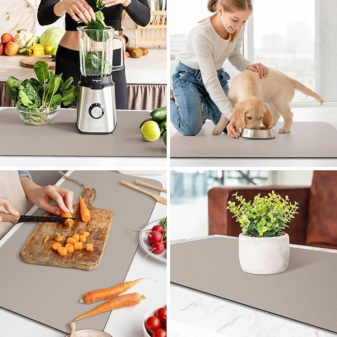 WISELIFE Dish Drying Mat Super Absorbent Drying Mat Large Dish Drying Mats for Kitchen Counter Easy Clean Dish Mat Kitchen Drying Mat18"x 36" Classic Khaki