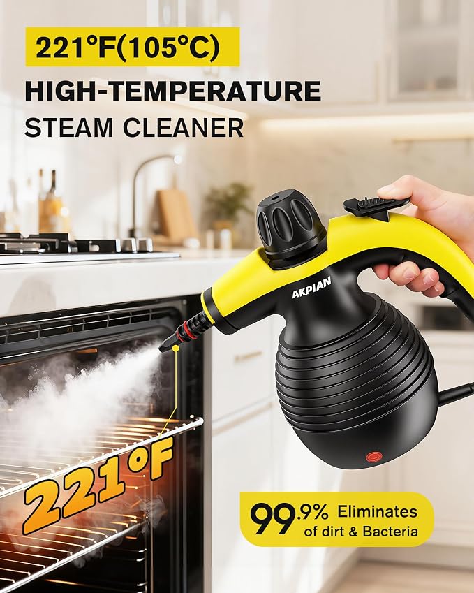 Handheld Steam Cleaner, 221°F Steamer with 10 Accessories & Safety Lock