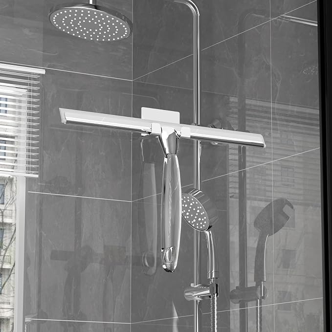 Ettori Shower Squeegee for Glass Door, Squeegee for Shower Glass Door, Bathroom, Window and Car Glass, 12 Inches with Clear Acrylic Handle