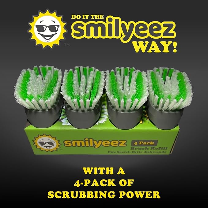 Smilyeez Replacement for Scotch Brite, 4-Pack, Makes Your Dishwand Like New, Dishwand Brush Refills, Easy to Install