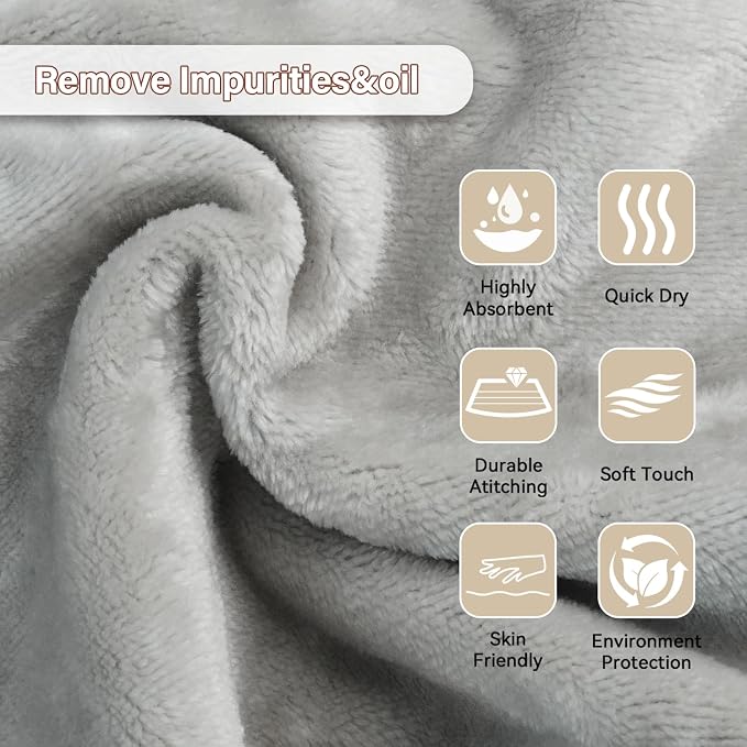 Nugilla Makeup Remover Cloths, 8 Packs Makeup Remover Towels Reusable Face Wash Cloth, Soft Microfiber Face Cloth for Women(Light Grey)
