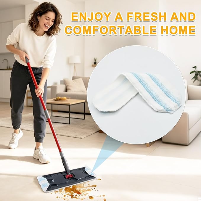 Mop Pads for OCedar H2prO Flat Mop System, 6 Pack Mop Heads Replacements for Ocedar H2prO Flat Mop, Microfiber Reusable Machine Washable Durable Long-Lasting Mop Refills Safe on Various Floors