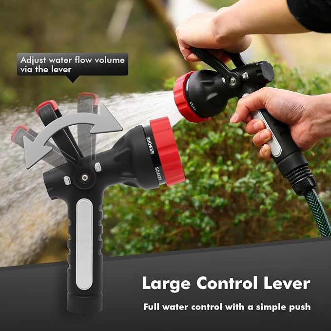 RESTMO Fireman Hose Nozzle Heavy Duty, Garden Hose Spray Nozzle for Outdoor | Lever Handle & Ergonomic Grip, 6 Classic Spray Patterns with Adjustable Flow Control for Watering, Cleaning
