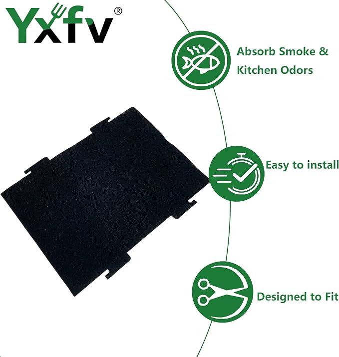 2-Pack Microwave Hood Filter, 9.75x7.25 Carbon | Fits W11282981, 9.75x7.25 activated carbon filter, traps kitchen odors, tool-free install, 2-pack