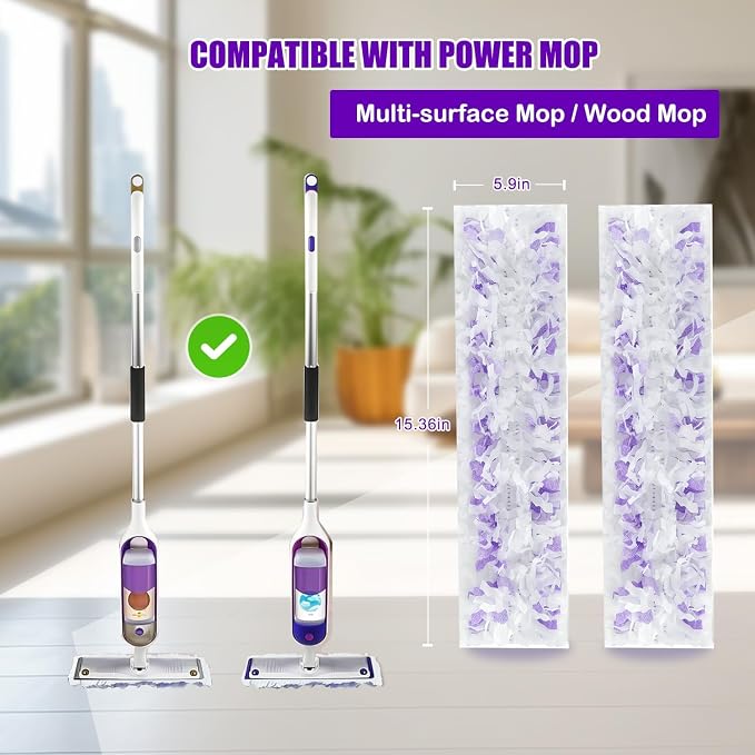 60 Count Thickened Disposable Power Mop Pads Refills for Swiffer PowerMop | Multi-Surface Mopping Pad Disposable Replacement Mop Pads Compatible with Swiffer PowerMop,Safe on All Finished Floors