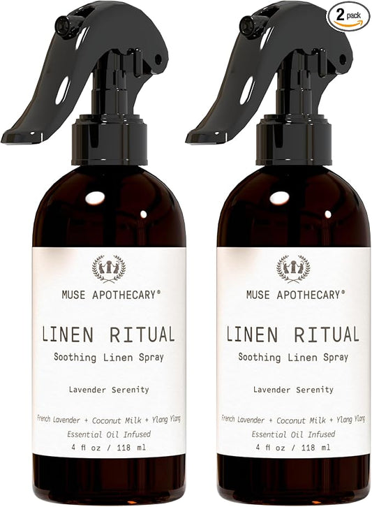 Muse Apothecary Linen Ritual - Aromatic, Soothing, and Relaxing Linen Spray for Bedding, Laundry and Fabric Spray Freshener - Infused with Aromatherapy Essential Oils - Lavender Serenity