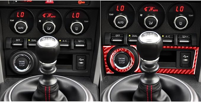 Red Real Carbon Fiber Car Decals Engine Stop Start Button Cover Storage Box Panel Trim Stickers Accessories Compatible with Subaru BRZ 2016 2017 2018 2019 2020 Interior Type-A