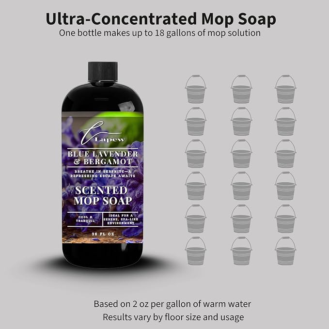 Lapew Blue Lavender & Bergamot Scented Mop Soap - Luxury Floor Cleaner Concentrate for Mopping Tile, Laminate, Vinyl & Hardwood | Streak-Free, Low-Foam | 36 oz