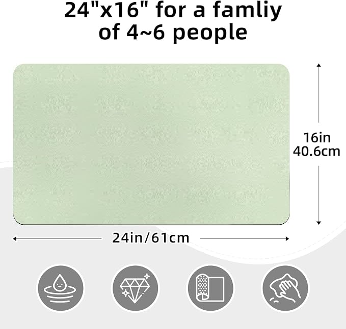 LOPNUR Kitchen Dish Drying Mat, 24"x16" Dish Drying Mats for Kitchen Counter, Diatomite Coffee Mat, Super Absorbent Dish Drying Pad, Heat Resistant Mat with Anti-slip Rubber Backed, Sage Green