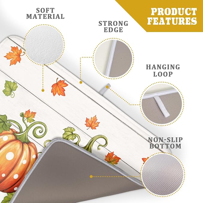 Fall Dish Drying Mat for Kitchen Counter Cute Pumpkin Festival Microfiber Absorbent Dish Draining Reusable Washable Foldable Extra Large 18"x24"