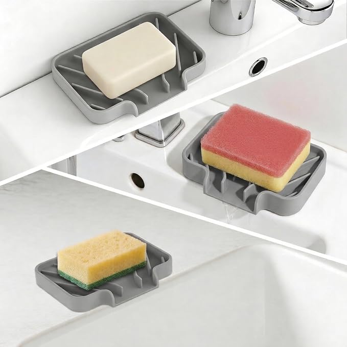 GUUKIN Sponge Holder for Kitchen Sink, Sink Caddy and Soap Tray | 5x3.5 inch Kitchen Sink Organizer | Compatible with Scrub Daddy, Kitchen Sink Accessories (Grey)