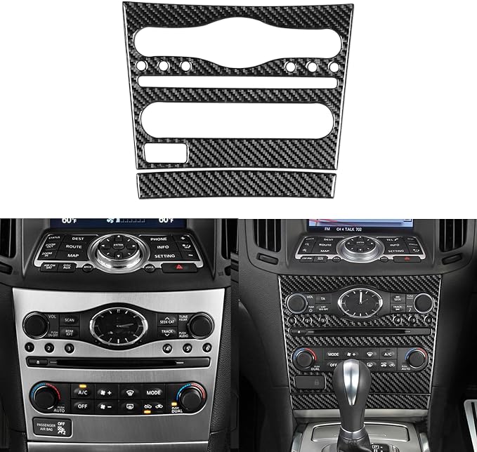 Real Carbon Fiber Trim for Infiniti Accessories | for G35 G37 X S 2007-2010 Sedan Coupe Convertible Dash CD AC Control Panel Interior Thick Overlay Decal - A