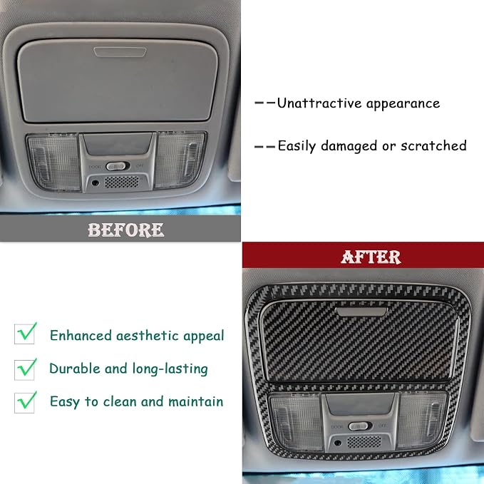 Real Carbon Fiber Trim for Honda Accord Accessories | for 2003 2004 2005 2006 2007，Roof Reading Lamp Panel Map Reading Light Cover，Interior Dash Panel，Thick Overlay Sticker Decal