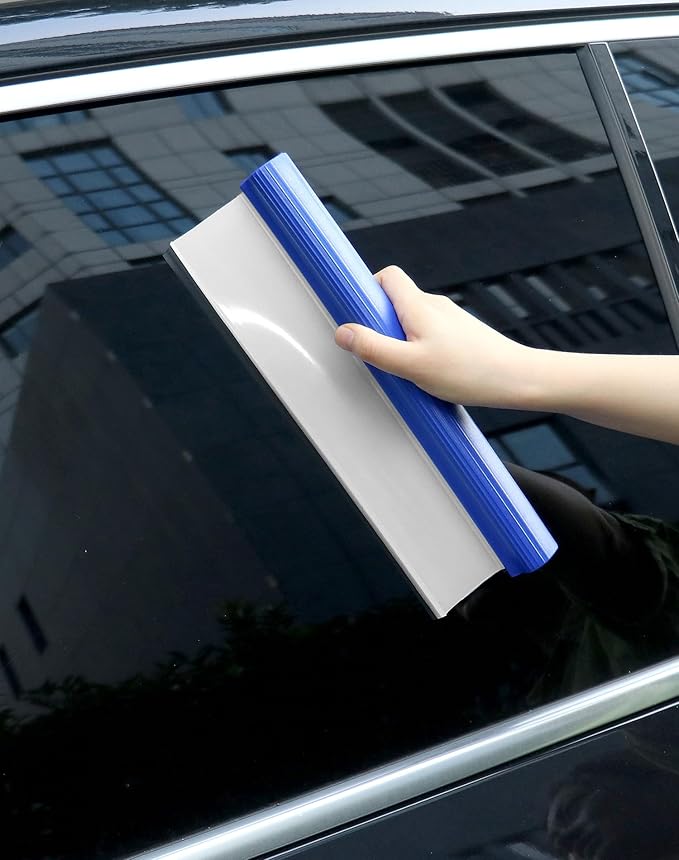 QWORK Car Squeegee, 2 Pack 12 inch Flexible Car Water Scraper Tool Silicone Window Squeegee for Car Or Home Use, Washing & Wiping Glass, Mirror & Shower Doors, Blue