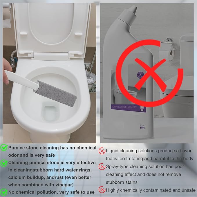 Herda 2 Packs Toilet Pumice Stone with Long Handle, Pumice Stick Removes Hard Water Ring, Calcium Deposits, Rust Buildup, pumice stone for Cleaning Stove, Bathtub, Grill, Swimming Pool, Sink