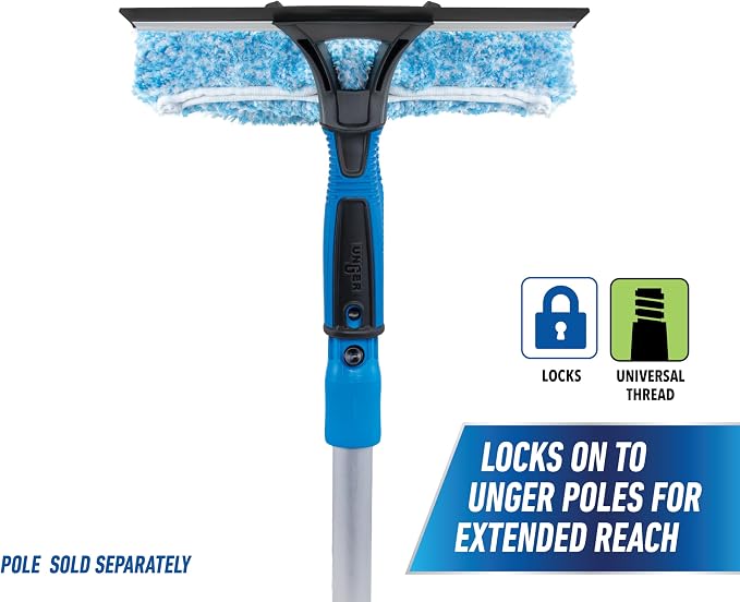 Unger Professional Connect and Clean 2-in-1 Squeegee and Scrubber, 10” Window Cleaning Tool, Commercial and Residential Use, Washer Cleaner Supplies to Remove Excess Water and Dry