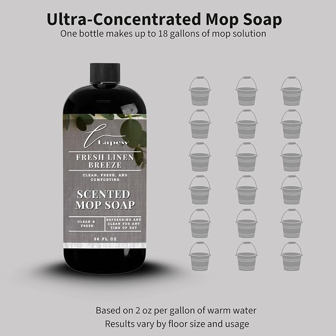 Lapew Fresh Linen Scented Mop Soap - Luxury Floor Cleaner Concentrate for Mopping Tile, Laminate, Vinyl & Hardwood | Streak-Free, Low-Foam | 36 oz