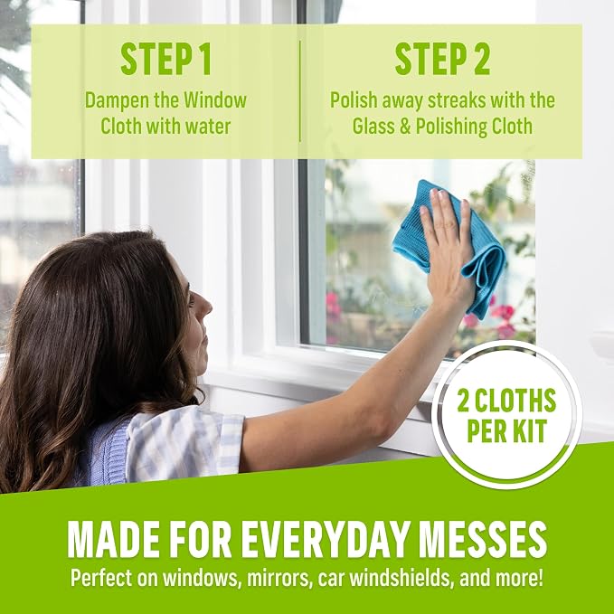 E-Cloth Window and Glass Cleaner Kit, Just Add Water - 2 Kits | Chemical-Free Cleaning - Reusable & Machine Washable Towel, Versatile Use for Mirrors, Cars, & Lenses, Alaskan Blue