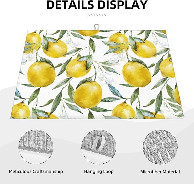 Lemon Dish Drying Mat For Kitchen Counter, Super Absorbent Microfiber Dish Drying Pad, Kitchen Gadgets For Easy Clean Multi-Use Large 18"x24"
