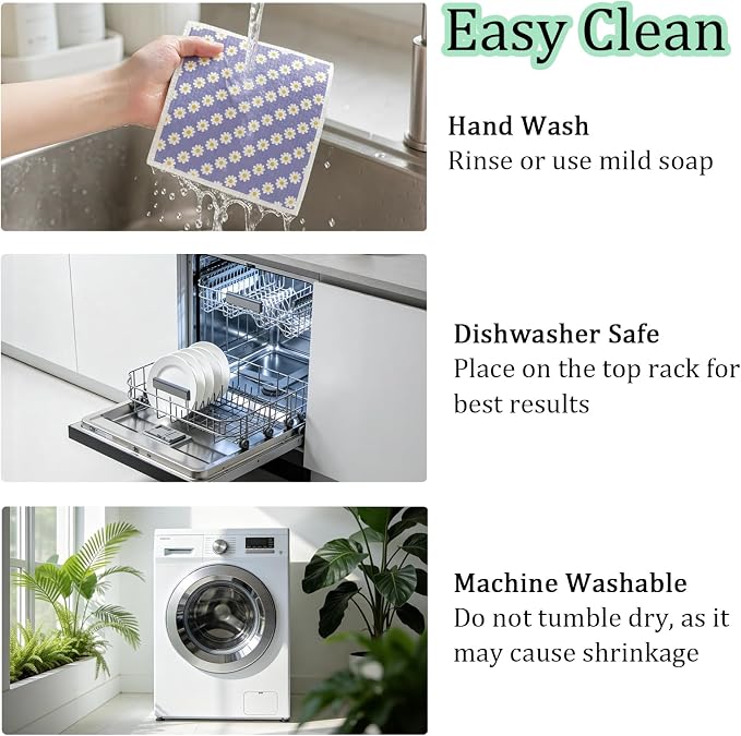 Swedish Dishcloths for Kitchen 5 Pack Black Cat Reusable Paper Towels with 3 Hooks Absorbent Washable Dish Cloth Set Cleaning Cloth for Housewarming