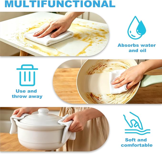 Puomue 55 Pack Microfiber Cleaning Cloth Roll, Tear Away Reusable Towels, 11" X 9", Ultra Absorbent & Lint Free Microfiber Cloth for Cleaning Cars, Kitchen, Window, and Shop (White, 9”X11”-55PK)