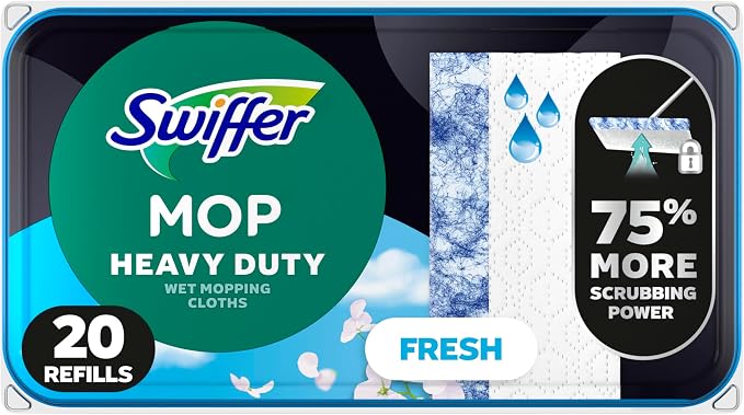 Swiffer Heavy Duty Mop Wet Multi-Surface Cloth Refills for Floor Mopping and Cleaning, Outdoor Window Fresh Scent, 20 count