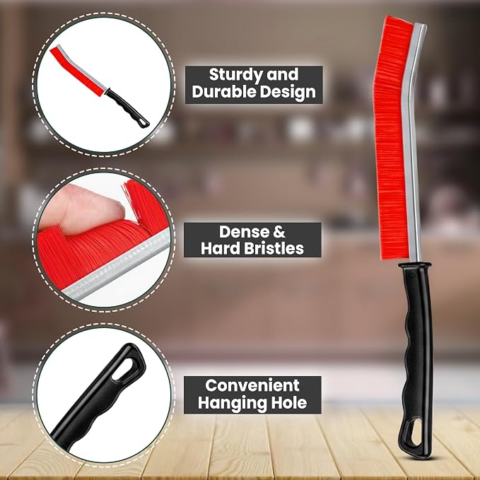 Crevice Cleaning Brush Set – 3Pcs Hard Bristle Cleaning Tools in Black, Red & Blue for Grout, Tile Floors, Gaps & Narrow Spaces – Small Grout Scrub Brush for Bathroom, Shower, Window Tracks, Kitchen