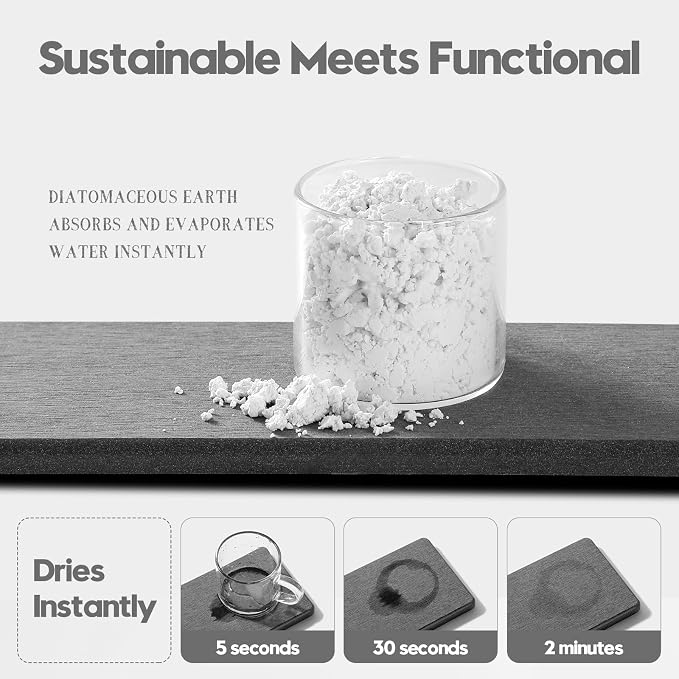 Razborci 2PCS Bathroom Trays, Water Absorbing Diatomite Stone Quick Drying Mat for Kitchen Counter, Dish Rack Soap Dispenser Sponge Holder Caddy Sink Vanity Organizer, Dark Gray Slate,9"x3.5"