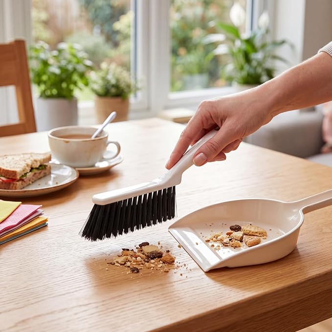 Sliner 18 Pack Mini Dustpan Brush Set Small Broom Set Bulk,Beige | Nesting Snap Plastic Dust Pans with Brush, Small, Handheld, Portable, Cleaning, Suitable for Desktop Pets Care Camping