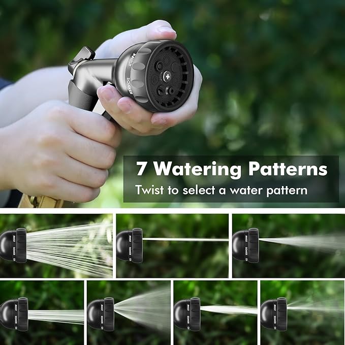 RESTMO Garden Hose Nozzle, Heavy Duty Water Hose Nozzle with 7 Adjustable Spray Patterns, High Pressure Hand Sprayer with Flow Control, for Watering Plants & Lawns, Washing Cars & Pets, Flash Black