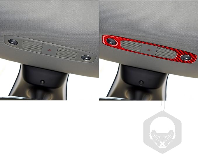Red Real Carbon Fiber Trim for Tesla Accessories | for Model 3 2017-2022 / Model Y 2020-2024 Front Roof Warning Light Button Frame Sticker Interior Thick Overlay Decal
