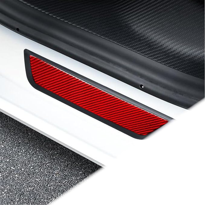 Red Real Carbon Fiber Trim for Tesla Accessories | for Model 3 2017-2022 / Model Y 2020-2024 Rear Door Sill Panel Sticker Interior Thick Overlay Decal