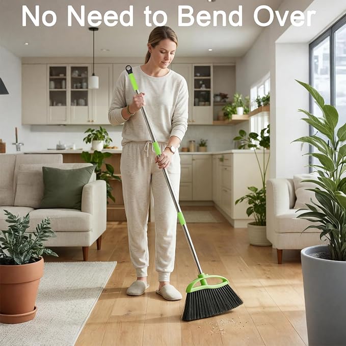 Soft Bristle Indoor Broom, Angle Kitchen Broom for Hardwood Floor Cleaning | Fine Bristles for Indoor Floor Cleaning
