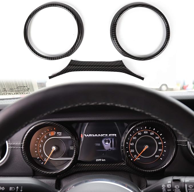 RT-TCZ for Jeep JL Dashboard Instrument Panel Gauges Trim Ring Cover for Jeep Wrangler JL JLU Gladiator JT 2018-2023 Black Carbon Fiber Interior Accessories 3pcs