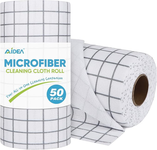 AIDEA Microfiber Cleaning Cloth Roll-50PK, Reusable Paper Towels 11.5×11.5" | Microfiber Kitchen Towels, Microfiber Towels Tear Away Cloth, Lint Free Rags for House, Window, Cleaning Supplies