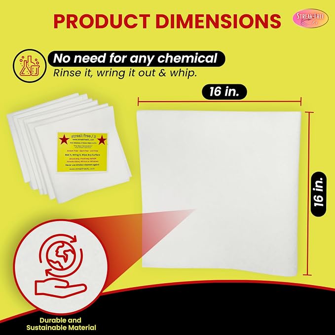 Streak Free/3 Microfiber Glass Cleaning Cloth, 6 Pack, Lint Free & Reusable