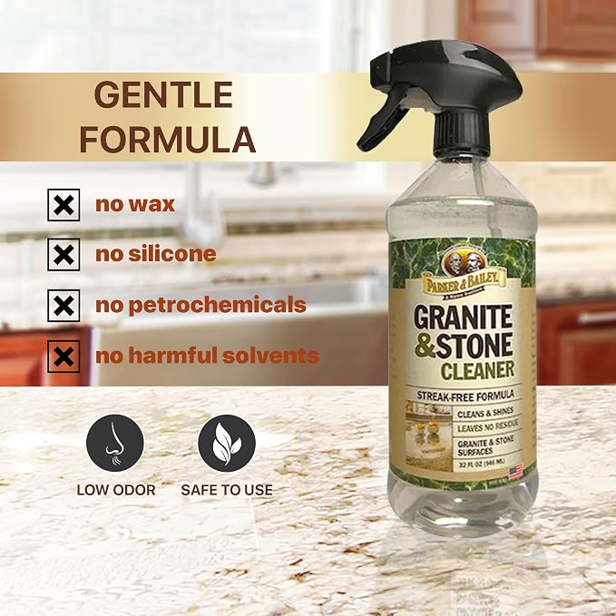Parker & Bailey Granite & Stone - Countertop Cleaner Kitchen Island Cleaning Spray Marble Tile Slate Quartz Daily Granite Bathroom Counter -White, 32 Oz