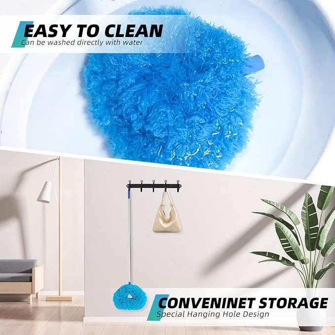 DRQ Ceiling Fan Cleaner Duster, 2 Pack Reusable Microfiber Duster with Extension Pole, 13 to 48 Inch Fan Blade Cleaner, Removable Dusters for Cleaning Walls Bookshelves Door Window Top (Blue)