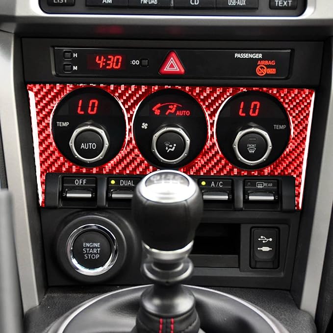 Car Real Red Carbon Fiber Accessories Central Air Conditioner A/C Control Button Panel Trim Stickers Compatible with Subaru BRZ 2016 2017 2018 2019 2020 Interior Decals